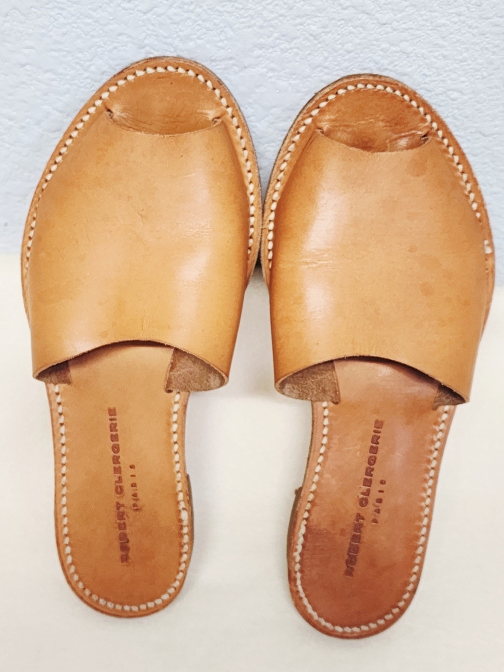 Robert Clergerie Tan Leather Open-Back Slide Mules